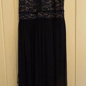 Navy Lace Bodice Evening Maxi Dress